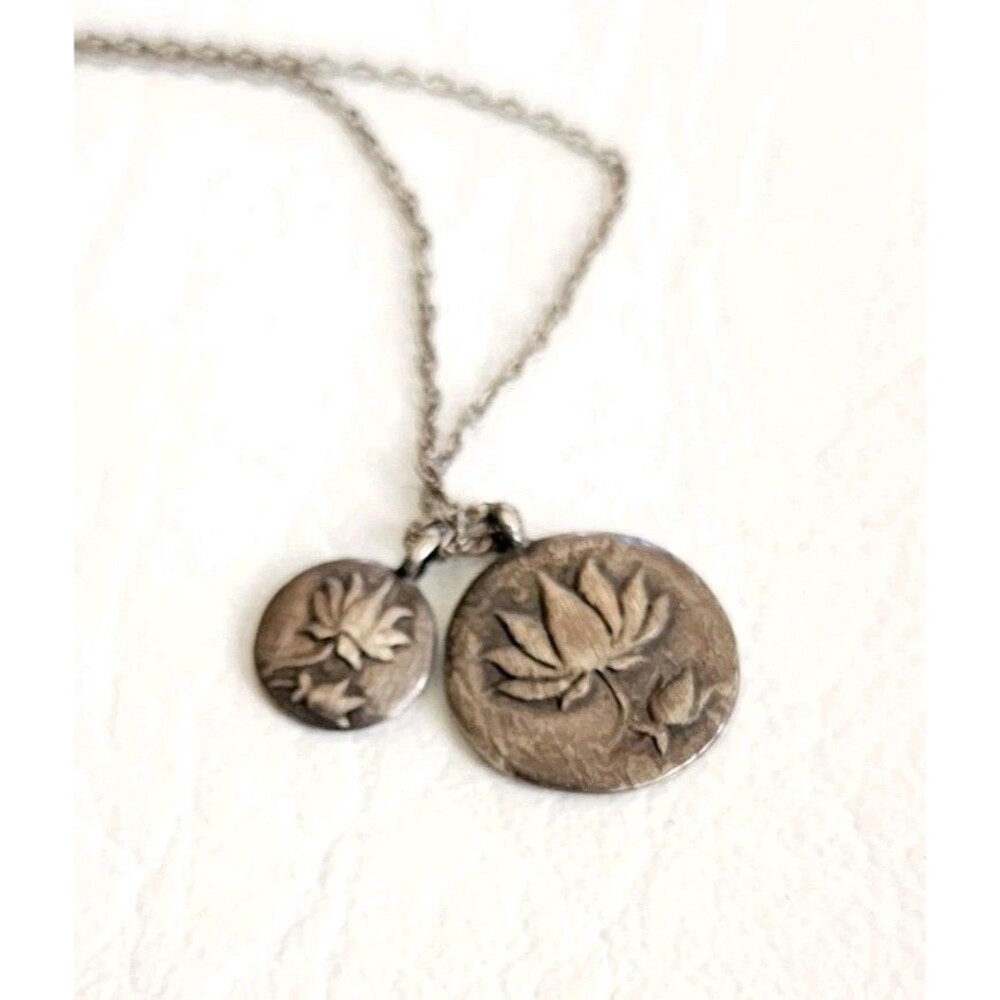 925 Sterling Silver Satya Solid Double Lotus Flower Round Charm Chain Necklace